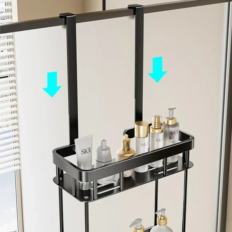 étagère salle bain noire métal moderne crochets tablettes rangement douche