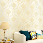 papier peint floral relief blanc argenté doré résistant l'humidité isolation thermique 3m 53cm