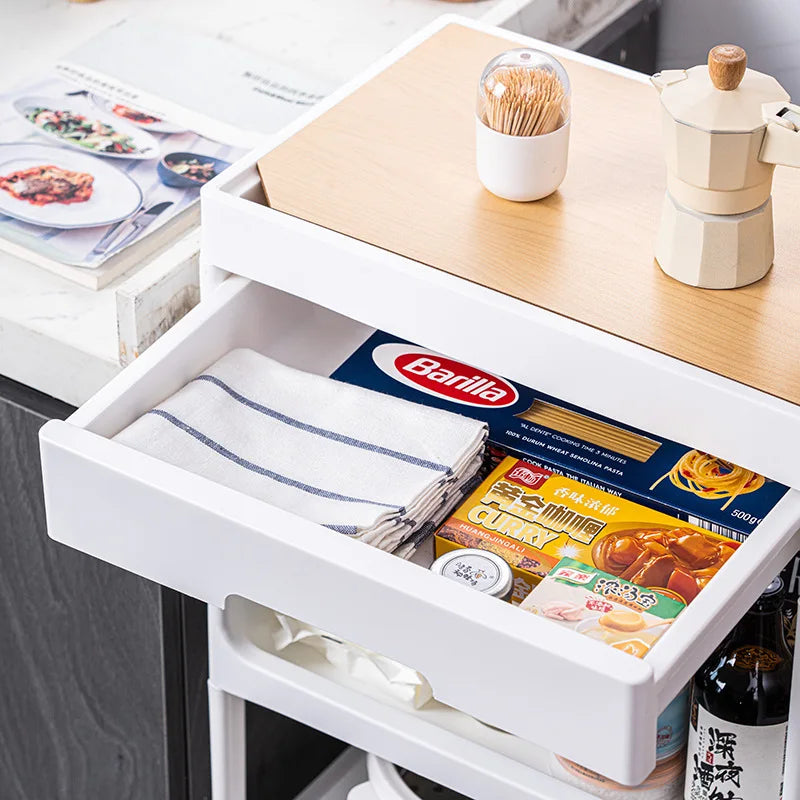 chariot rangement blanc moderne tiroir plateau coton tiges