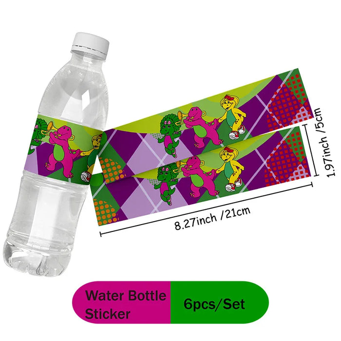 assiettes dessin animé barney serviettes gobelets pailles multicolores fete anniversaire enfants
