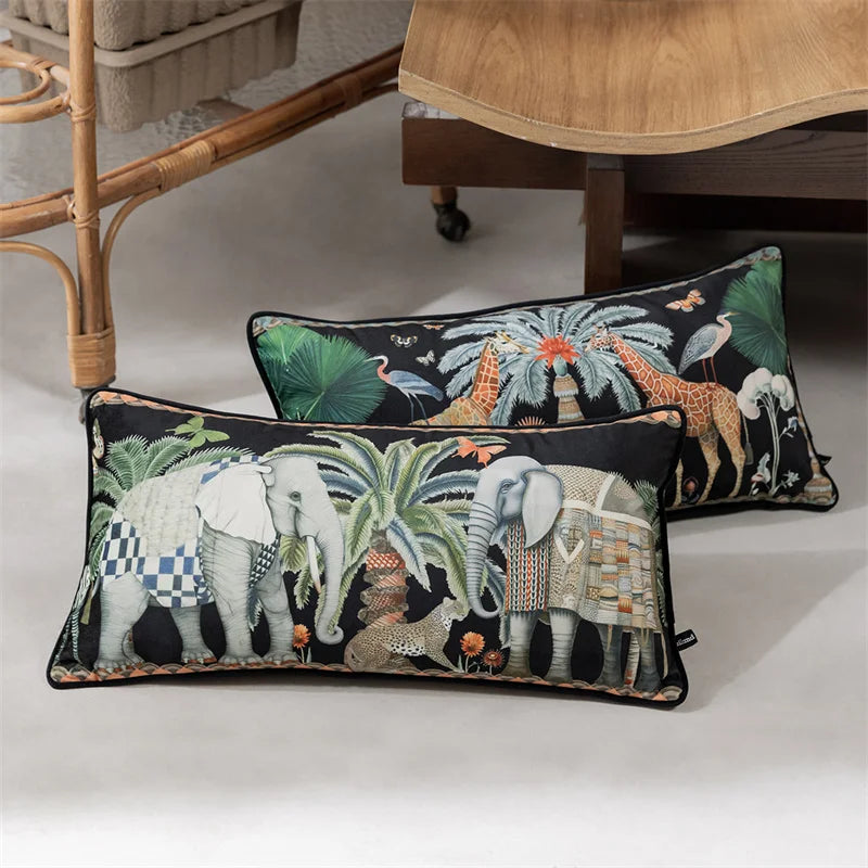 housses coussins velours animaliers vintage tigre girafe éléphant noir décor maison sofa lit voiture