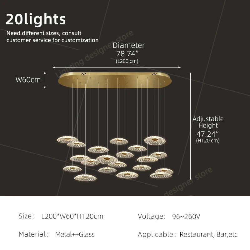 suspension lumineuse contemporaine transparente dorée ajourée salon restaurant led 4000k 3000k 6000k