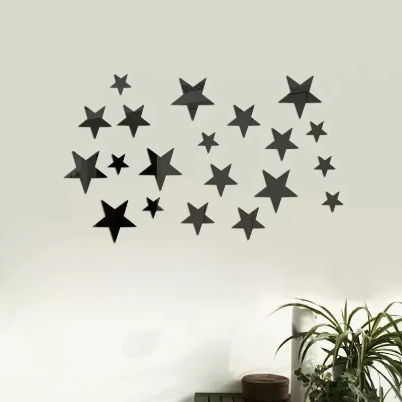 stickers muraux étoiles brillantes moderne 42 pièces adhésifs blanc jaune bleu
