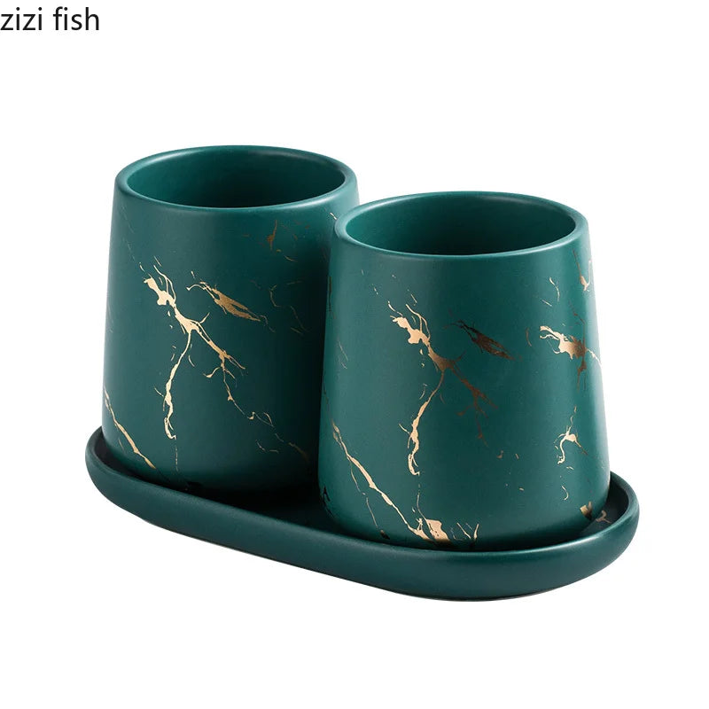 ensemble tasses dents marbre doré moderne vert noir blanc élégantes 400ml