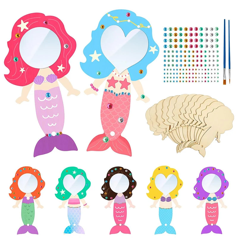 miroirs sirène artisanal strass dorés peinture pinceau instructions decoration enfants rouge violet bleu blanc