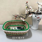 panier rangement boho marron beige vert motifs floraux rustique