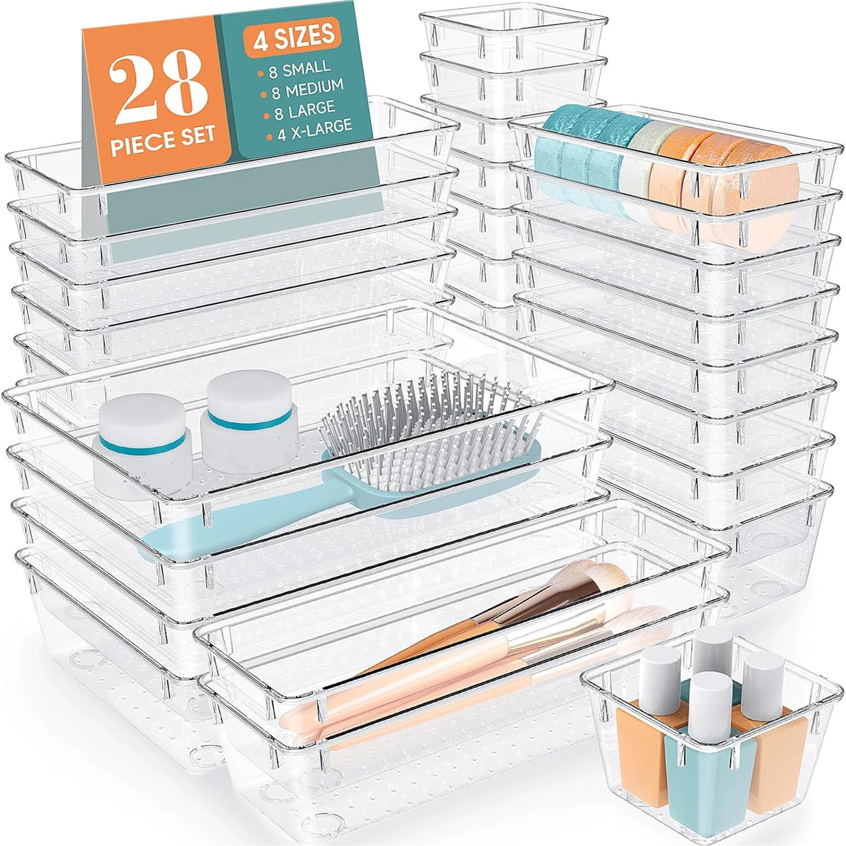 boîtes rangement transparentes réutilisables plastique pp moderne organisation cosmétiques papeterie 13 pièces