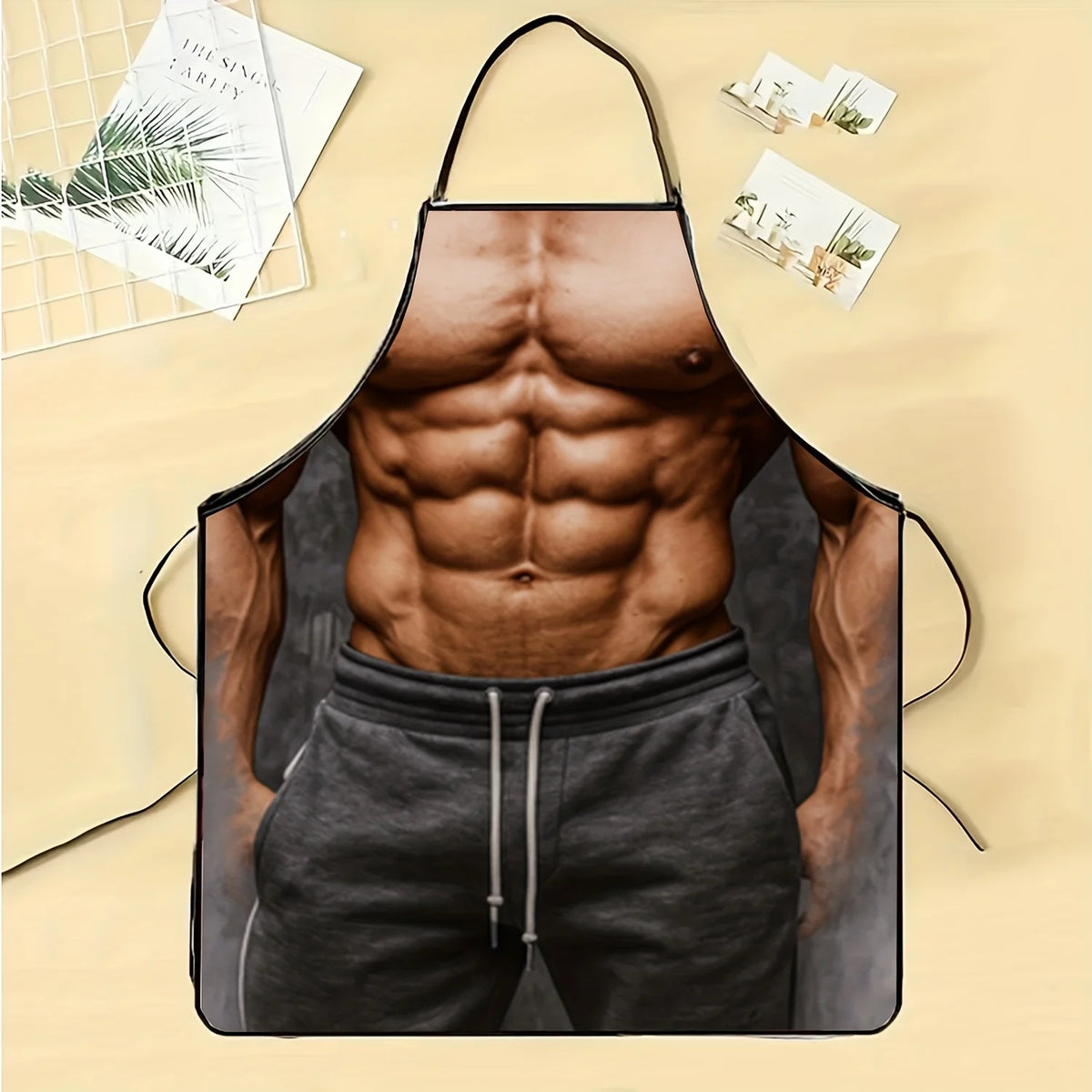 tablier homme gris muscle imprimé moderne humoristique élastique ajustable cordon serrage
