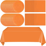 assiettes papier orange serviettes gobelets nappe table moderne événement anniversaire mariage baptême