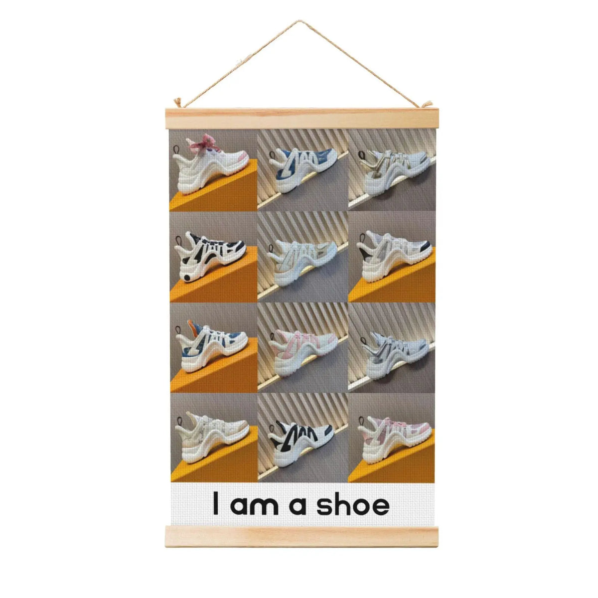 affiche moderne géométrique chaussures blanc gris jaune noir impression toile coton opaque sans cadre