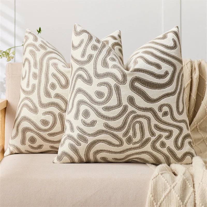 lot deux housses coussin chenille motif abstrait moderne canapé salon décoratif