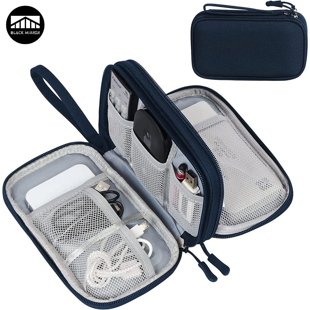 Sac rangement électronique bleu marine pratique câbles disque dur batterie externe clé usb écouteurs