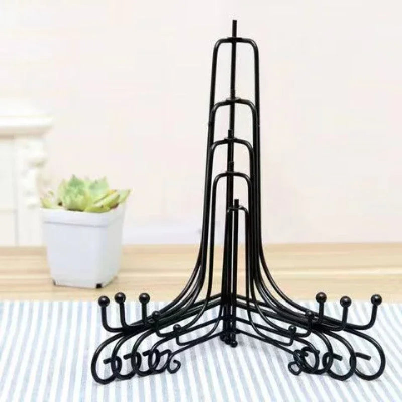 support assiettes noir spirale moderne boutons pieds différentes tailles assiettes compatible présentoir