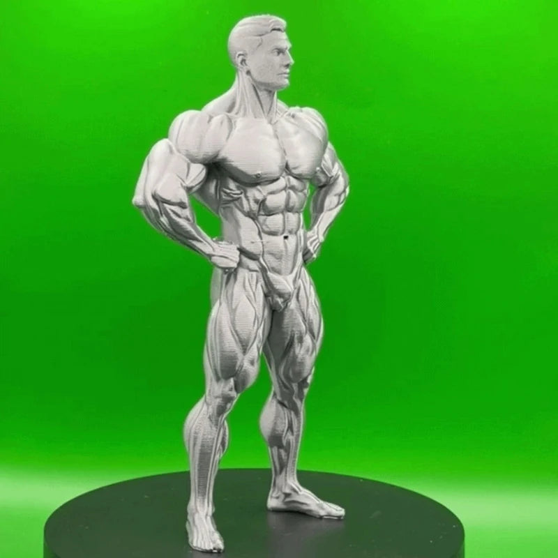 statue fitness réaliste musclé décoration sport muscle détaillé texture granulée blanc gris métallisé bracelet