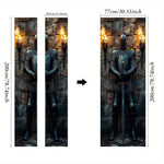 autocollant mural armure médiévale pierre flambeaux noir gris doré classique historique adhésif chambre décoration