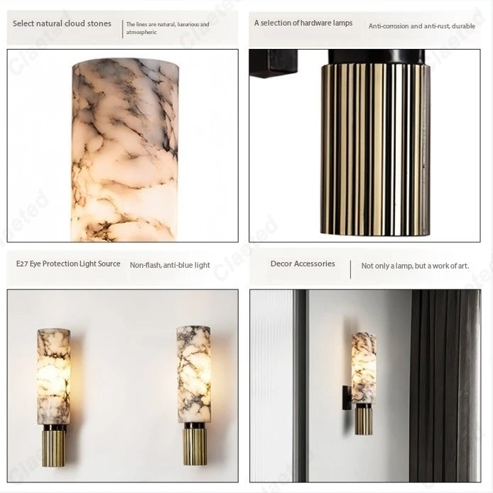 lampe murale moderne marbre blanc noir doré éclairage quotidien fixée mur tri couleur dimming