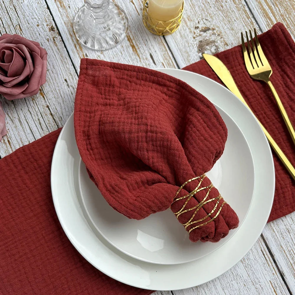 serviettes tissu coton double gaze multicolore boho chic bordure frangée réutilisable maison fête