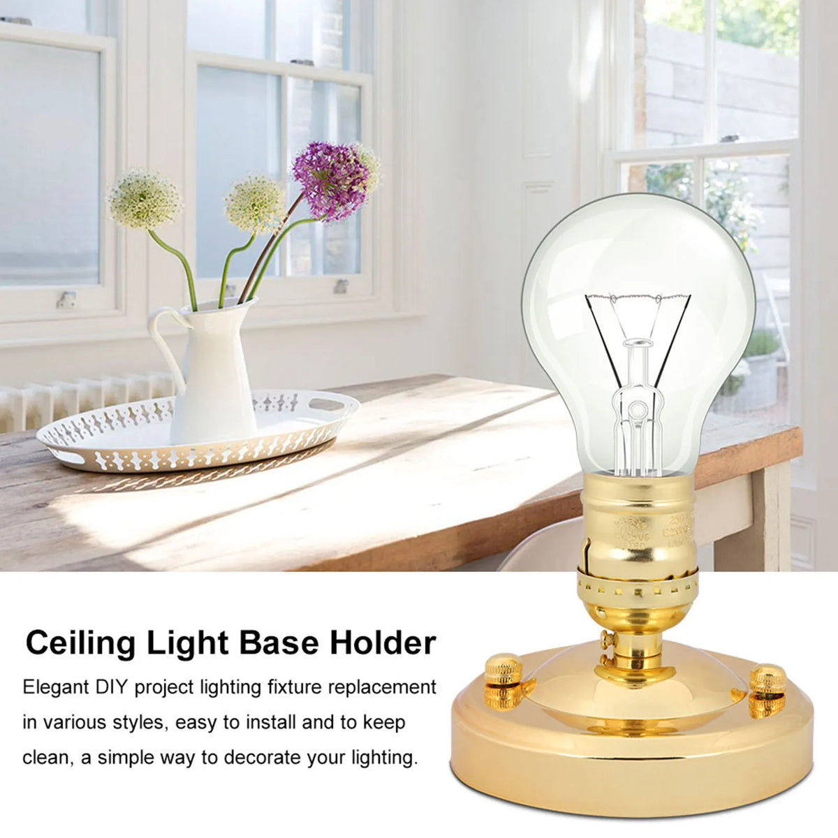 support lampe suspension vintage noir doré élégante brillance E26 E27