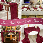 table chemin rouge bordeaux boho rustique semi transparente maison décor festive anniversaire mariage