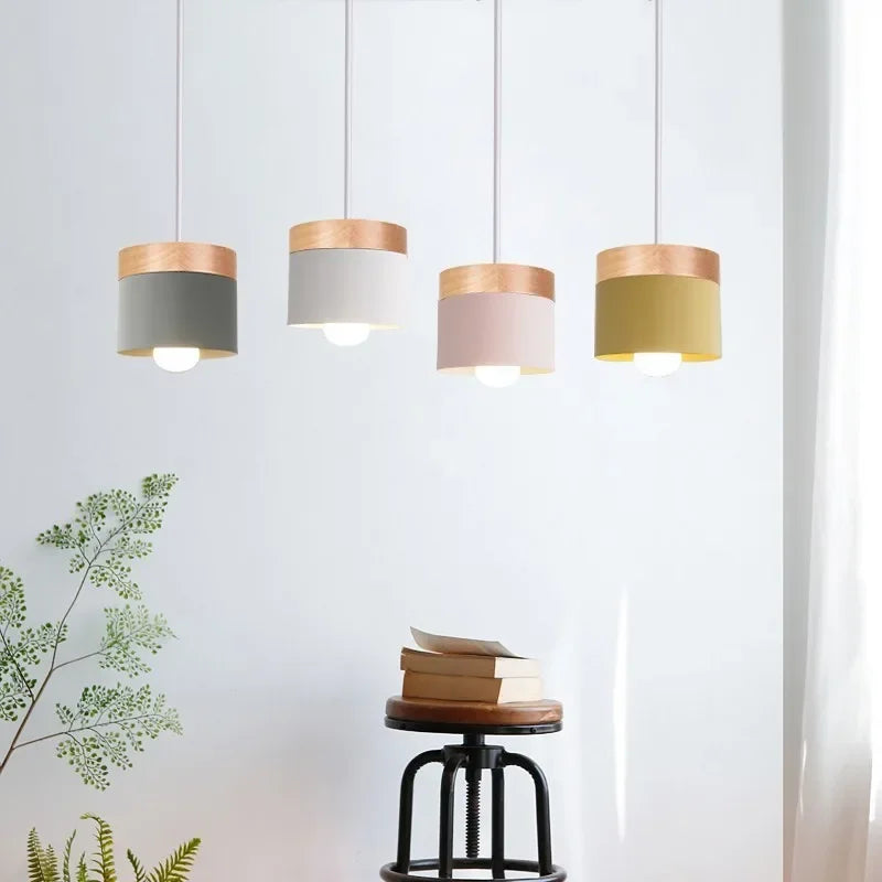 Lampes suspendues modernes abat jour opaques couleurs gris blanc rose jaune scandinave
