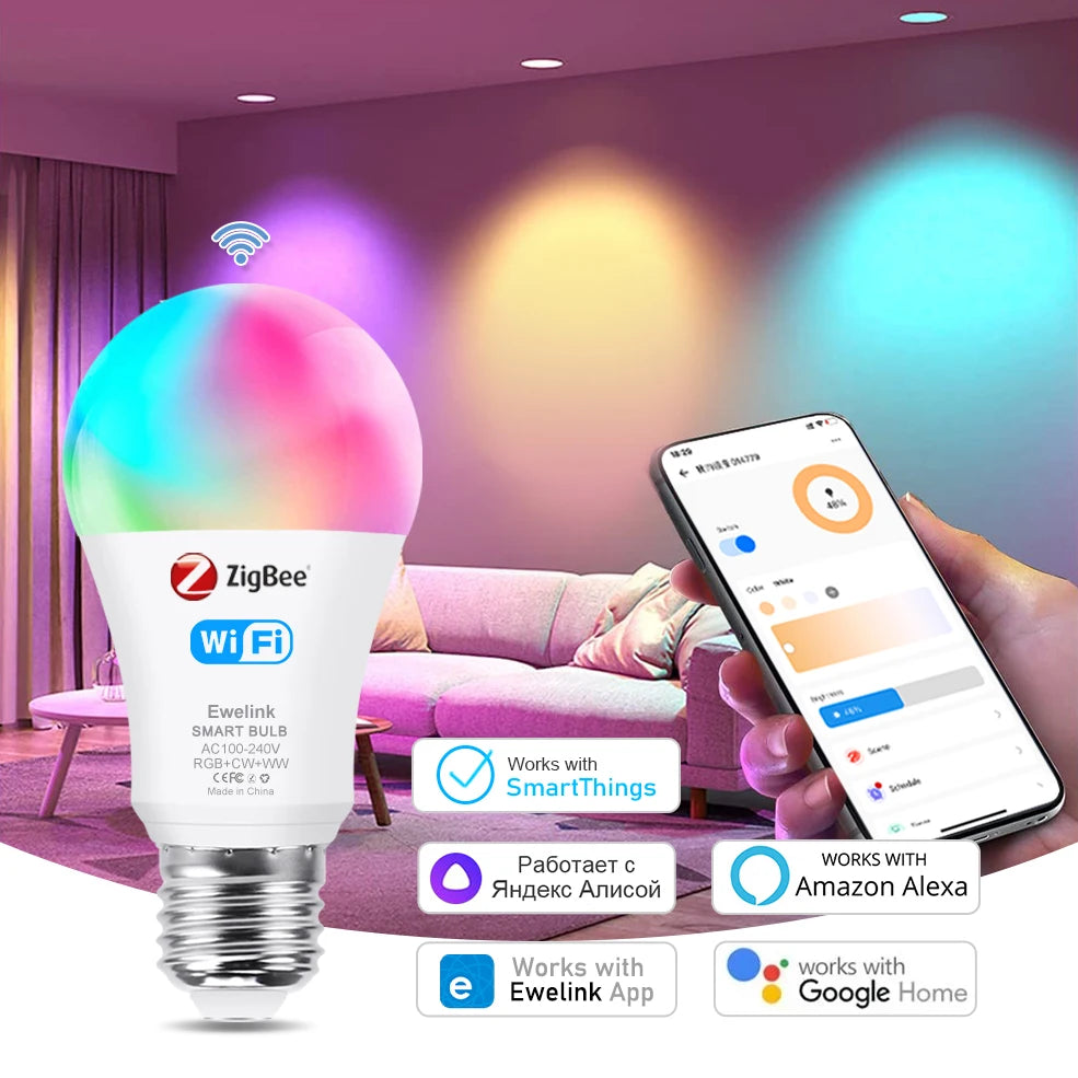 ampoule led intelligente wifi zigbee multicolore blanc chaud moderne transparente 15w 18w