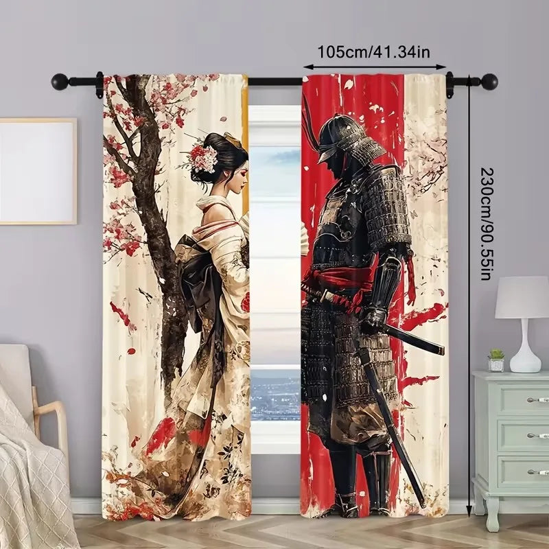 rideaux samouraï traditionnels motifs geisha abstraits opaques maison 100 polyester 130x210cm