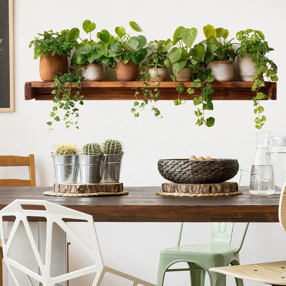 étagère murale moderne plante verte pot bois finition lisse naturelle rustiqueintérieur déco