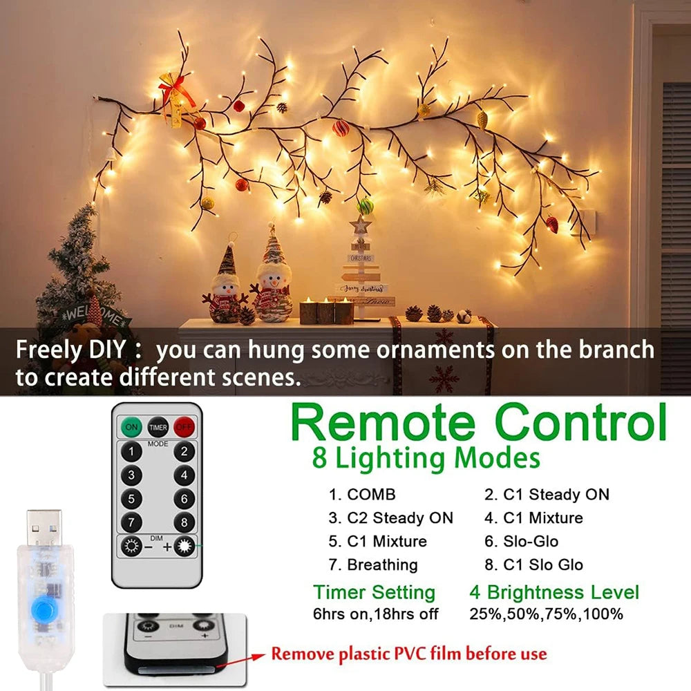guirlande lumineuse branche noel led blanc moderne télécommande chambre atmosphère