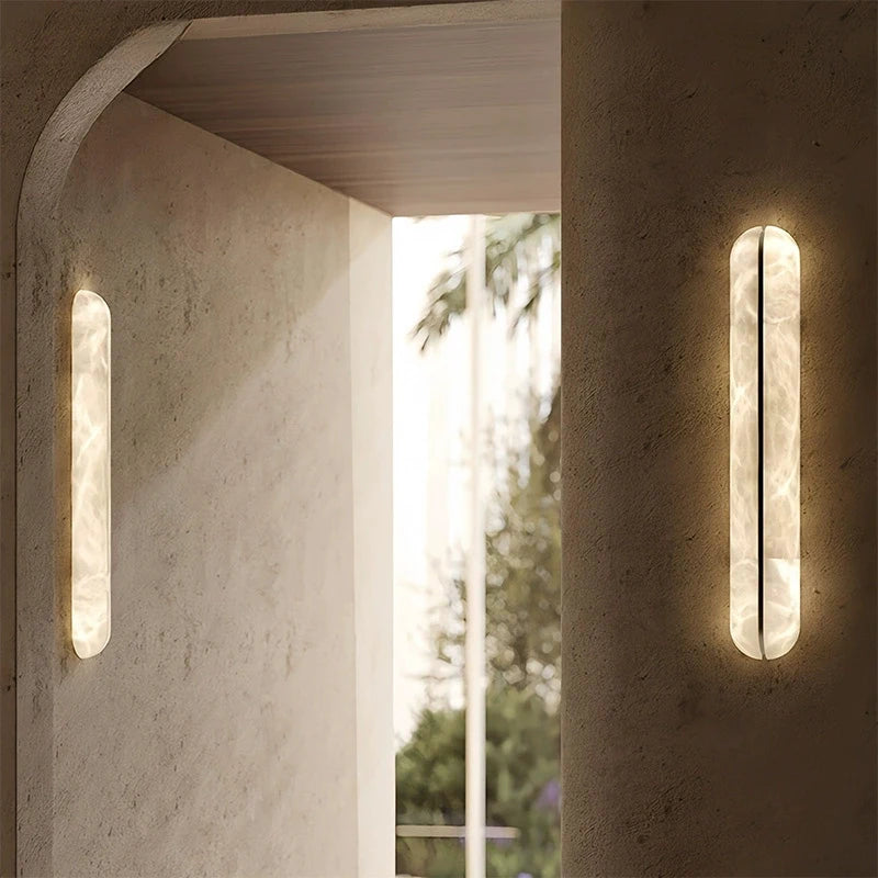 appliques murales modernes éclairage cuisine salle manger veines marbrées semi translucides lumière LED beige