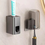 distributeur dentifrice mural gris métallisé moderne adhésif embout dégagement minimaliste