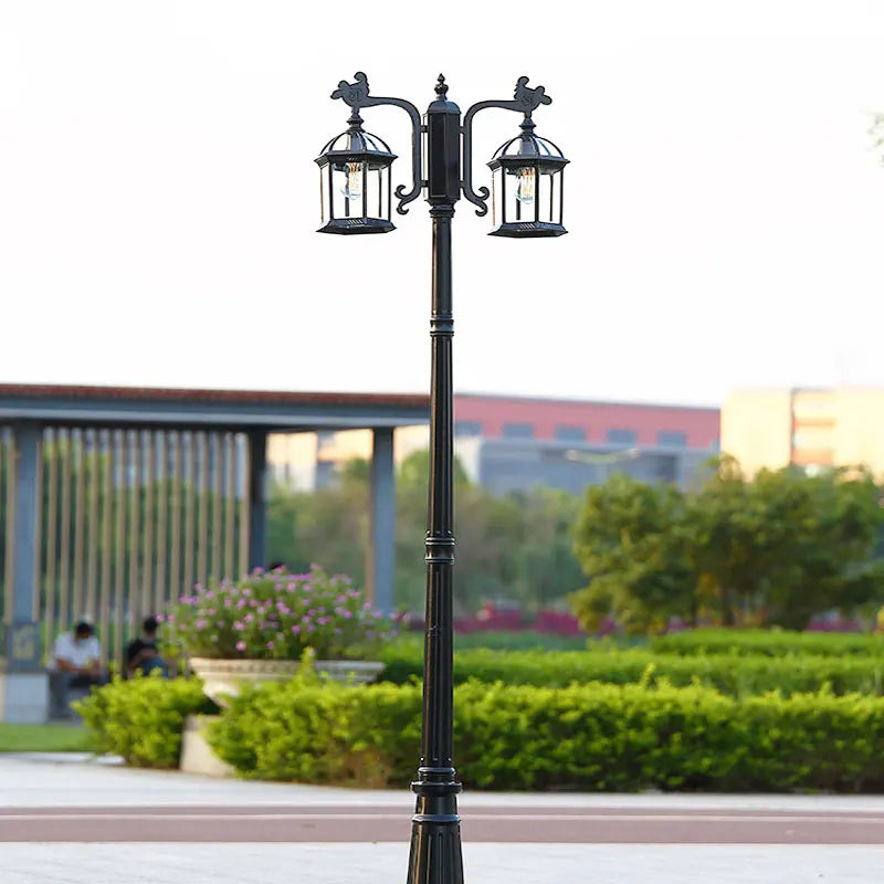 lampe rue classique vintage deux lanternes led noir doré ornements métalliquesextérieur ip65 flux lumineux