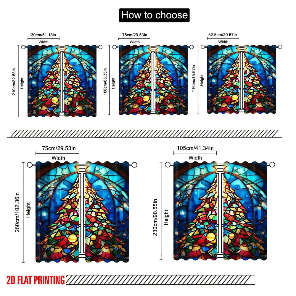 rideau multicolore arbre noël motifs géométriques moderne opacité polyester deux panneaux