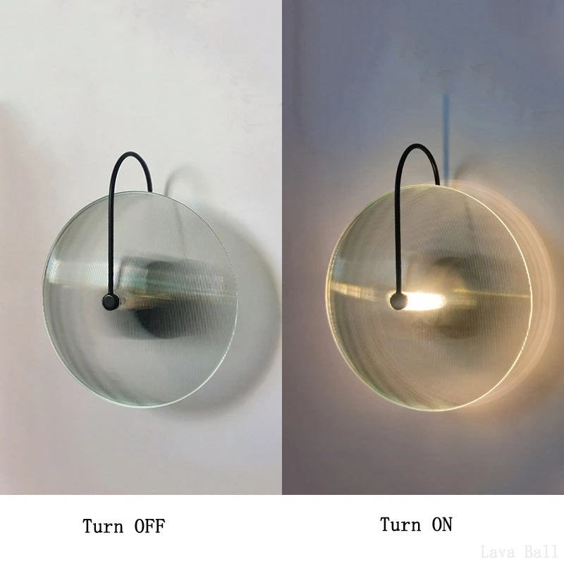 lampe murale led ronde verre moderne blanc doré transparent striée tringle
