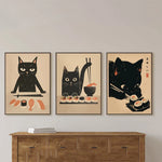 affiche illustration chat noir sushi art japonais fond beige salon décoration maison toile imperméable)frameless