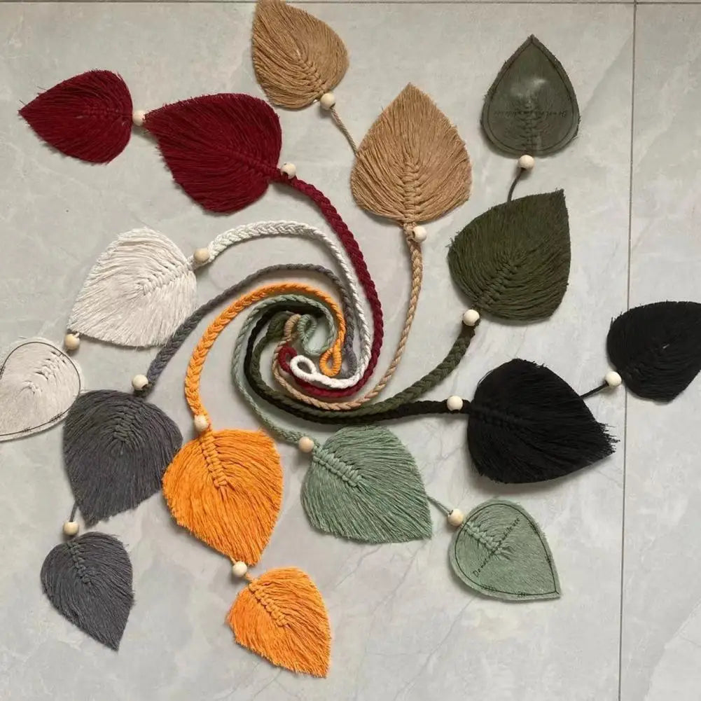 rideau boho feuilles coeur tissage main blanches couleurs variées transparent artisanal