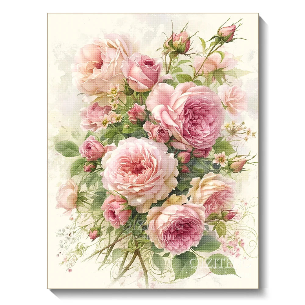 Peinture diamant rose fleur décoration murale salle à manger