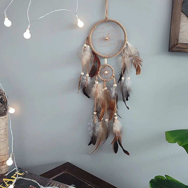 attrape rêves traditionnel noir plumes crochet chambre coucher