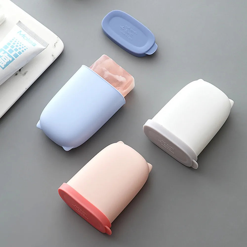 récipient savon silicone étanche couvercle chat oreilles bleu rose blanc mignon designextérieur rangement portable