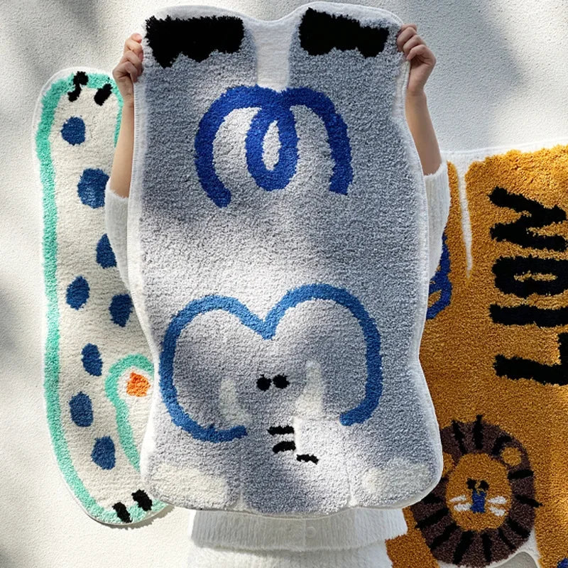 tapis sol moderne animaux léopard crocodile chat hippo noir blanc vert bleu jaune respectueux