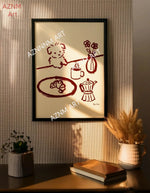 affiche minimaliste enfantin dessin animé simple lignes couleurs beige marron bleu vert rose toile
