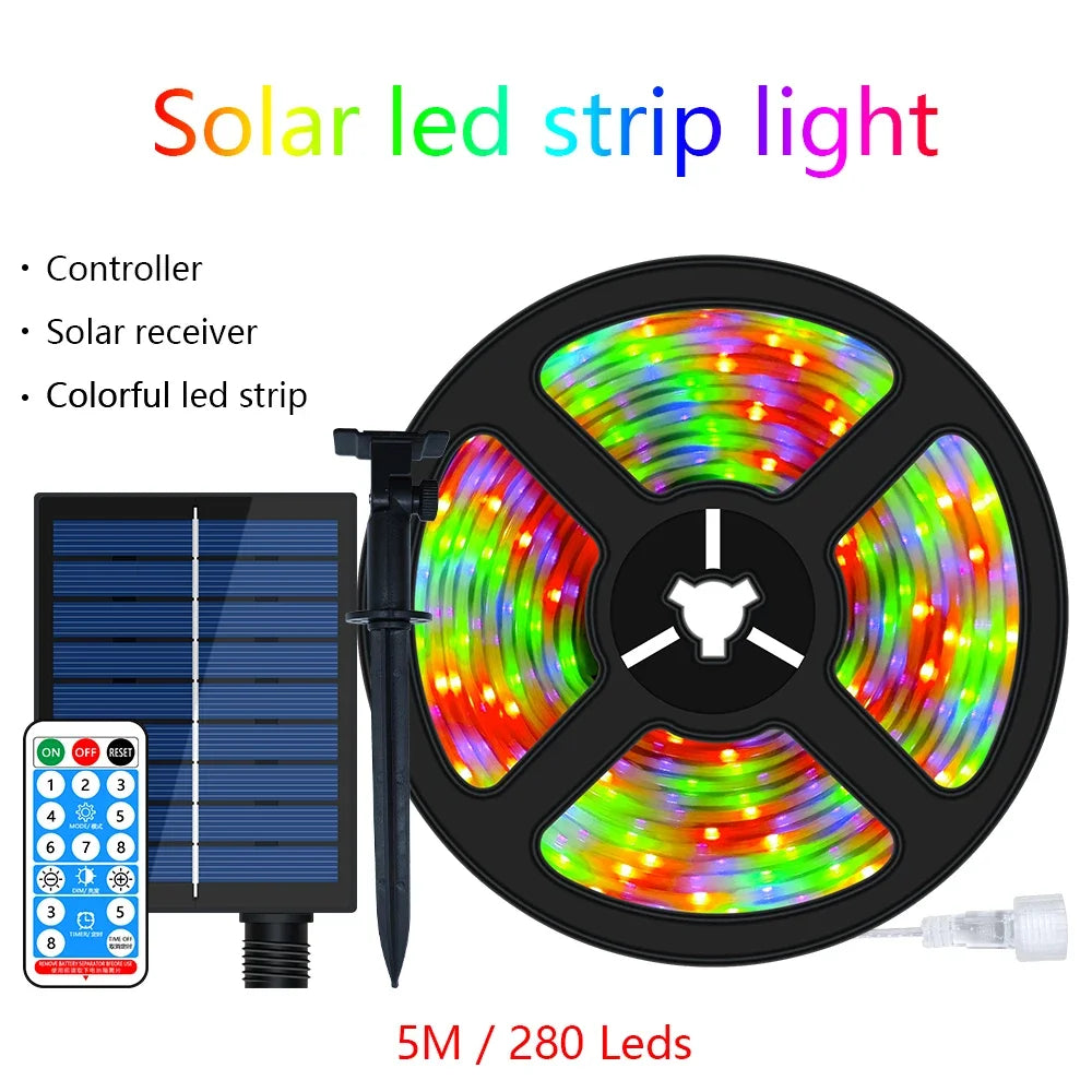 ruban led solaire ip67 waterproof 5m multicolore télécommande moderne extérieur noël