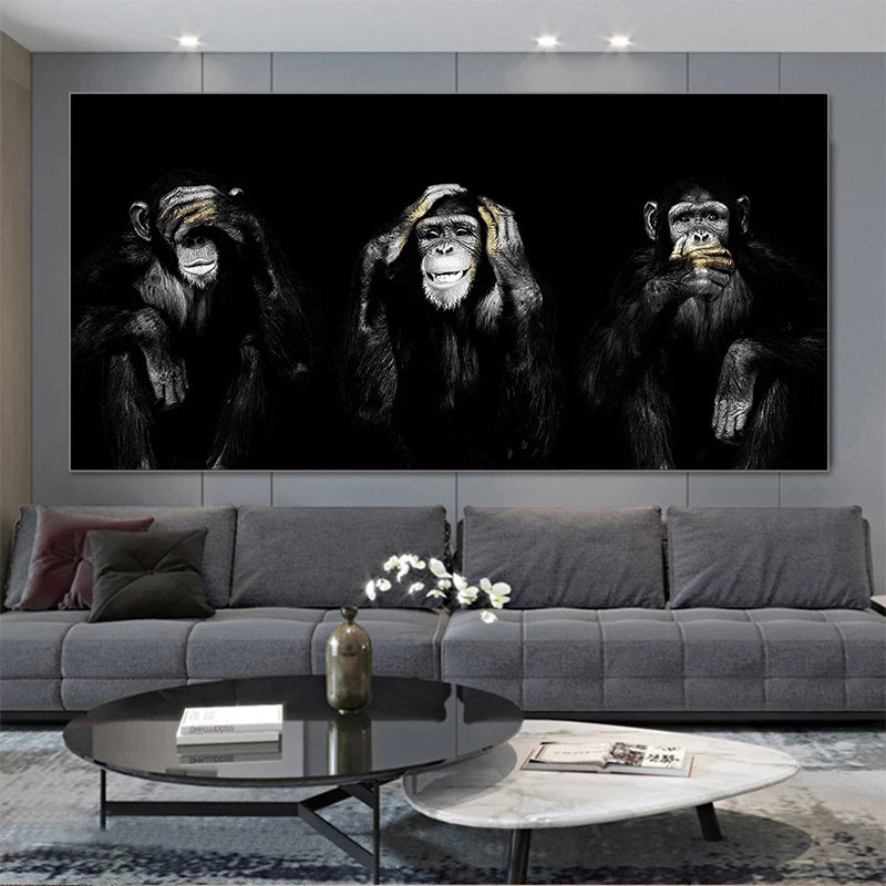 toile d'art photo singes réaliste moderne décoration mur opaque sans cadre chambre salon