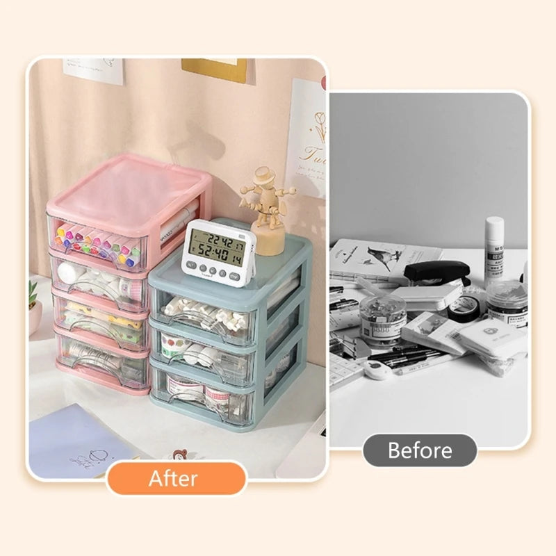 Organisateur transparent sur bureau avec fournitures de bureau