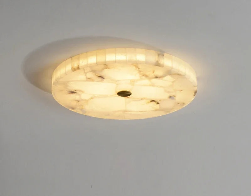 plafonnier moderne led marbre blanc semi transparent texture métal pierre