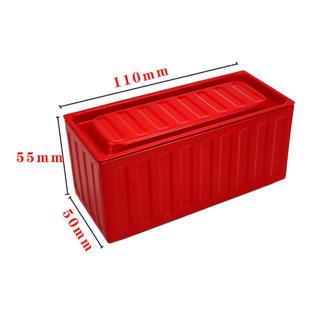 boîte rangement classique conteneur métal rectangle couleurs noir rouge bleu violet jaune rayures horizontales