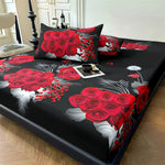 ensemble literie motifs roses noires blanches moderne drap housse taies oreillers