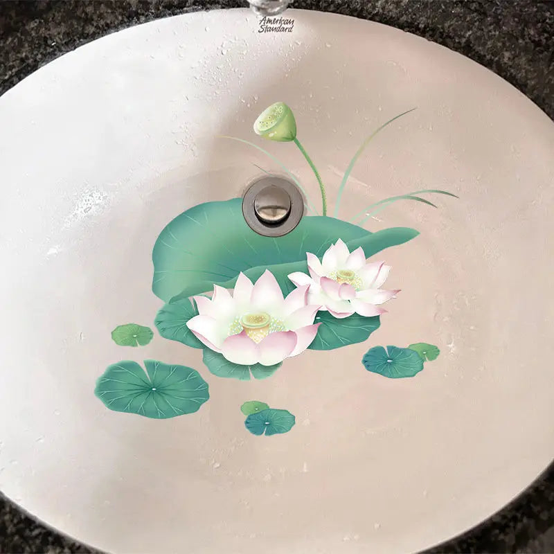 vasque bain moderne paysage montagneux adhésif or blanc cerfs fleurs