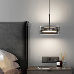 suspension lumineuse moderne transparente argentée lisse minimaliste pendentif chaîne métallique led dimmable