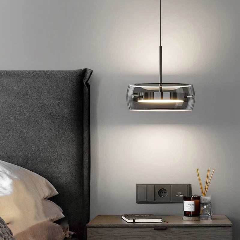 suspension lumineuse moderne transparente argentée lisse minimaliste pendentif chaîne métallique led dimmable