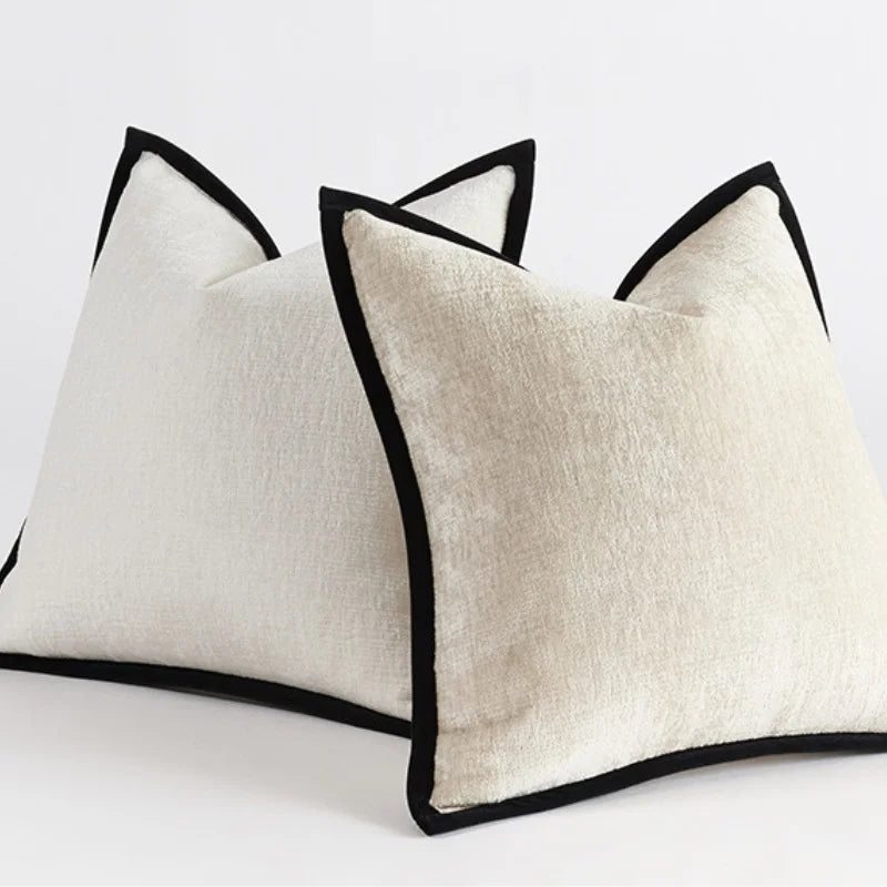 housse coussin polyester carré moderne bleu marine marron beige clair rouge contemporain